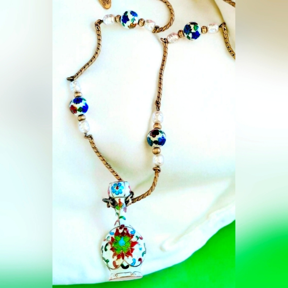 Vintage MIRIAM HASKELL MidCentury Iconic sought-after Cloisonne Bottle Necklace